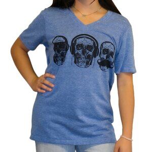 Monkey See Monkey Do - V-Neck T-Shirt - Blue - by Devils May Care - Unisex